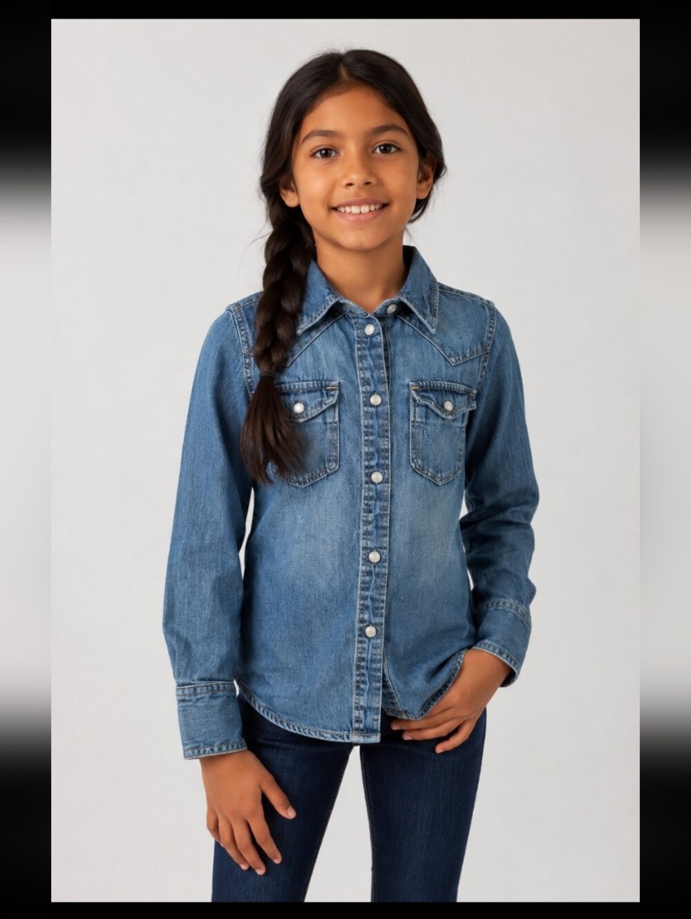 GAP KIDS XS Denim Jean Western Shirt Faux Pearl Snap Buttons